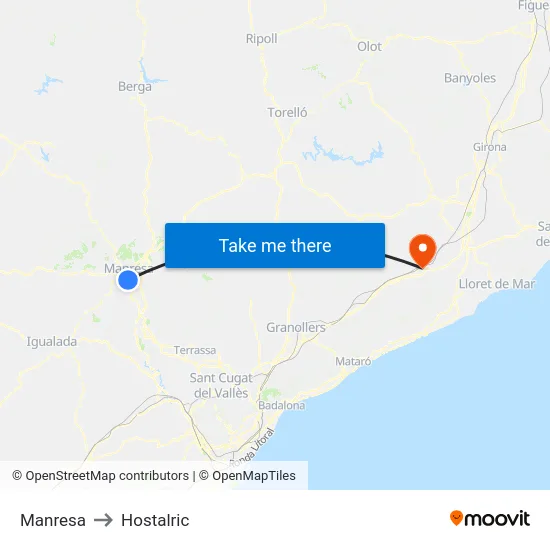 Manresa to Hostalric map