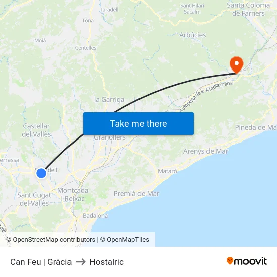 Can Feu | Gràcia to Hostalric map