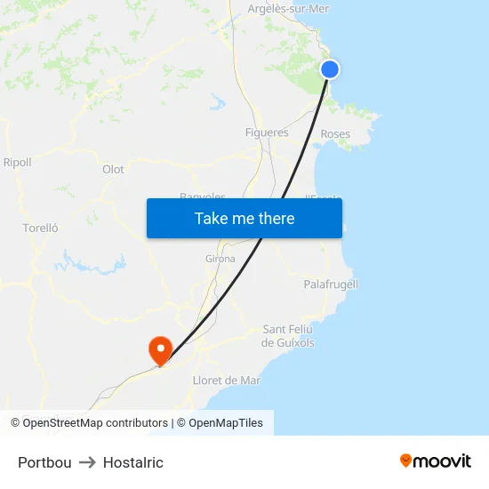 Portbou to Hostalric map