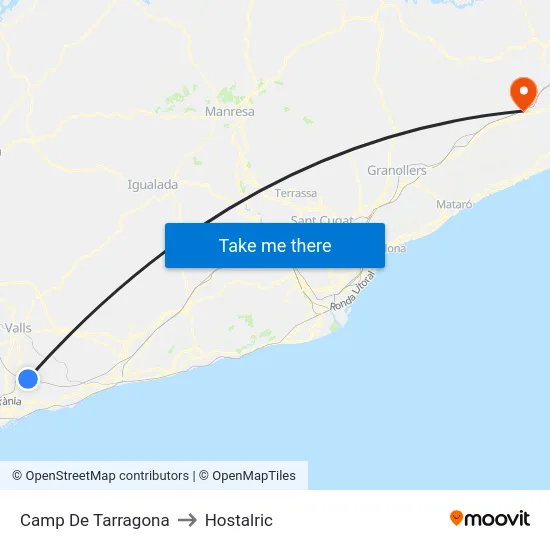 Camp De Tarragona to Hostalric map