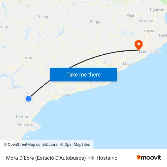 Móra D’Ebre (Estació D’Autobusos) to Hostalric map