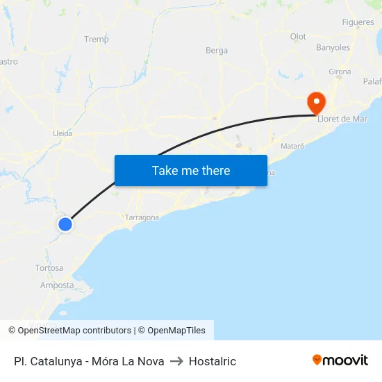 Pl. Catalunya - Móra La Nova to Hostalric map