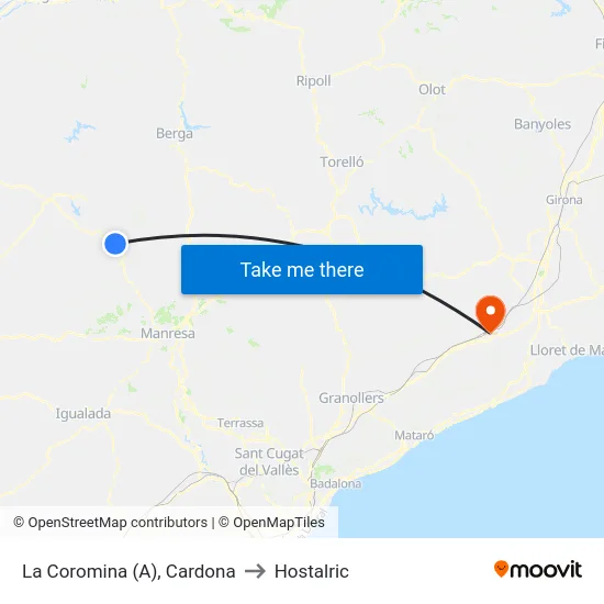 La Coromina (A), Cardona to Hostalric map
