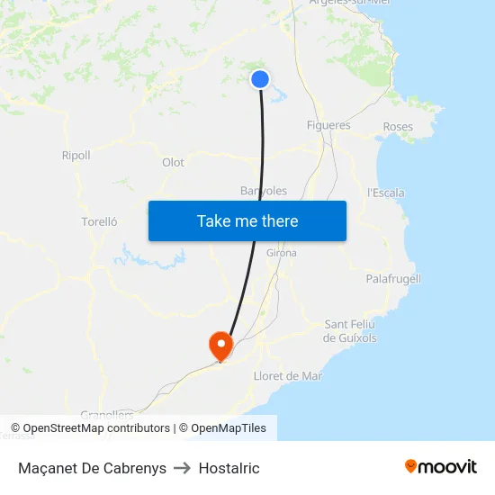 Maçanet De Cabrenys to Hostalric map
