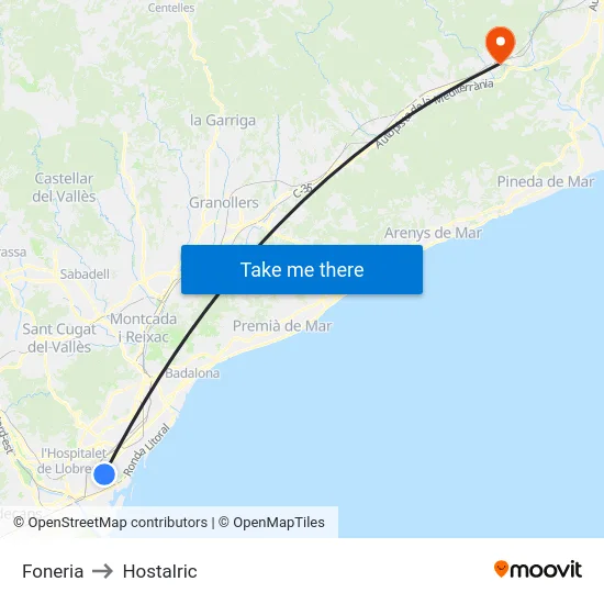 Foneria to Hostalric map