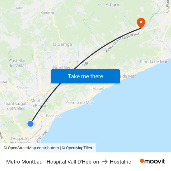 Metro Montbau - Hospital Vall D'Hebron to Hostalric map