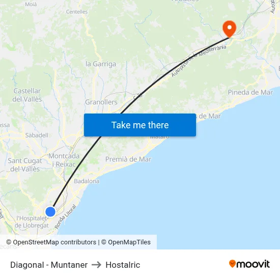 Diagonal - Muntaner to Hostalric map