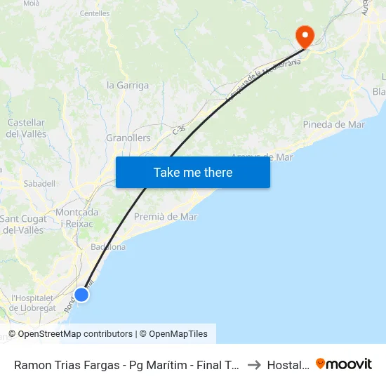 Ramon Trias Fargas - Pg Marítim - Final Trajecte to Hostalric map