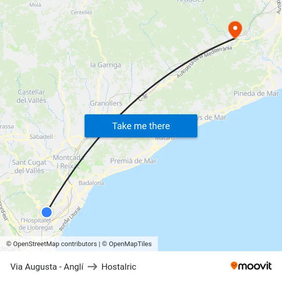 Via Augusta - Anglí to Hostalric map