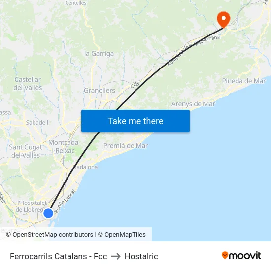 Ferrocarrils Catalans - Foc to Hostalric map