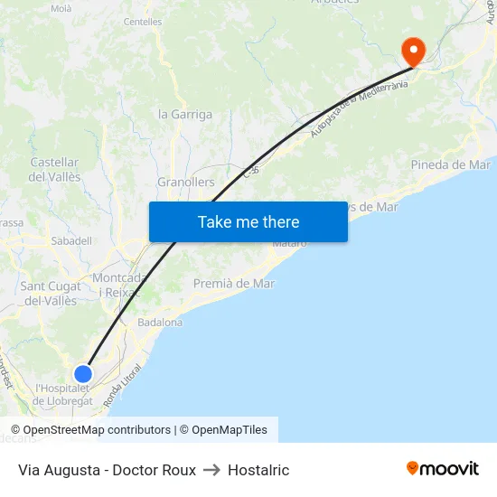 Via Augusta - Doctor Roux to Hostalric map