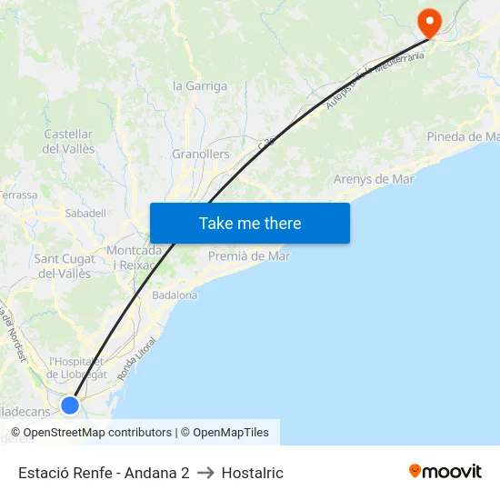 Estació Renfe - Andana 2 to Hostalric map