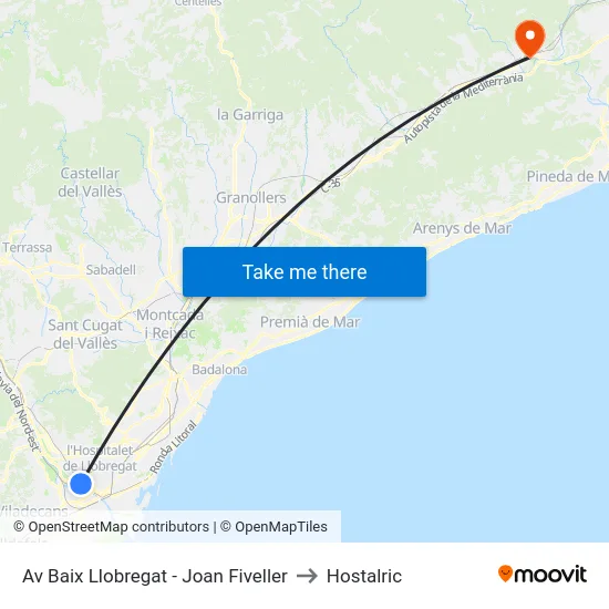 Av Baix Llobregat - Joan Fiveller to Hostalric map