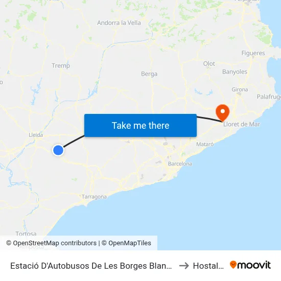 Estació D'Autobusos De Les Borges Blanques to Hostalric map