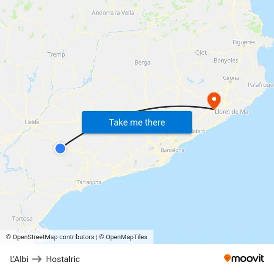 L'Albi to Hostalric map