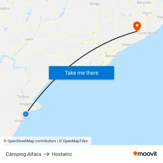 Càmping Alfacs to Hostalric map