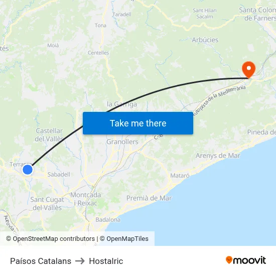 Paísos Catalans to Hostalric map