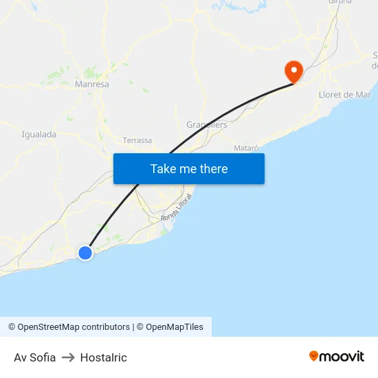 Av Sofia to Hostalric map