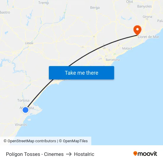 Polígon Tosses - Cinemes to Hostalric map