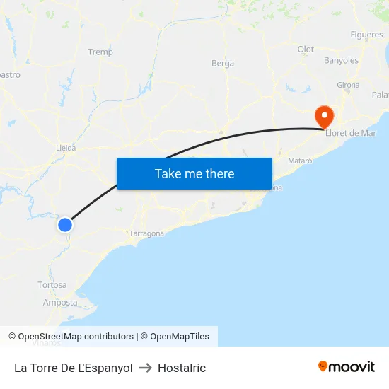 La Torre De L'Espanyol to Hostalric map
