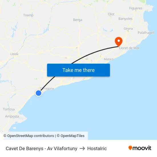 Cavet De Barenys - Av Vilafortuny to Hostalric map