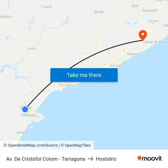 Av. De Cristòfol Colom - Tarragona to Hostalric map