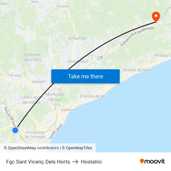 Fgc Sant Vicenç Dels Horts to Hostalric map