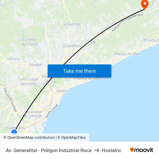 Av. Generalitat - Polígon Industrial Roca to Hostalric map