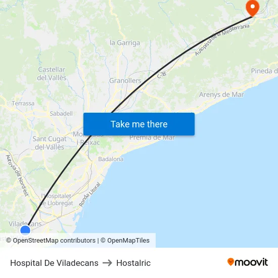 Hospital De Viladecans to Hostalric map