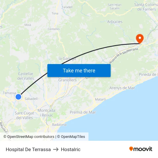 Hospital De Terrassa to Hostalric map