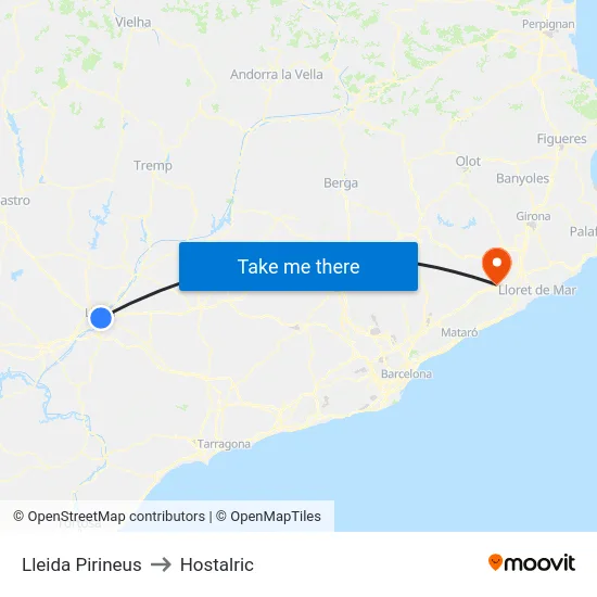 Lleida Pirineus to Hostalric map