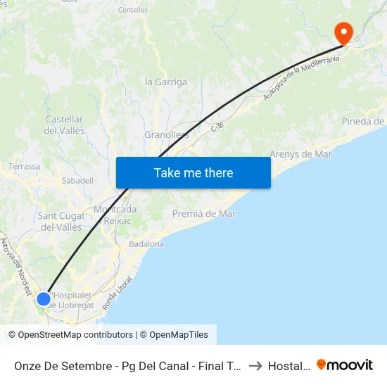 Onze De Setembre - Pg Del Canal - Final Trajecte to Hostalric map