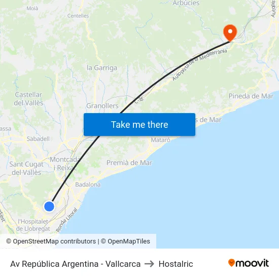 Av República Argentina - Vallcarca to Hostalric map