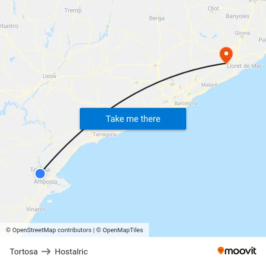 Tortosa to Hostalric map