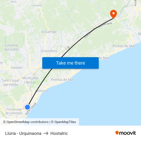 Llúria - Urquinaona to Hostalric map