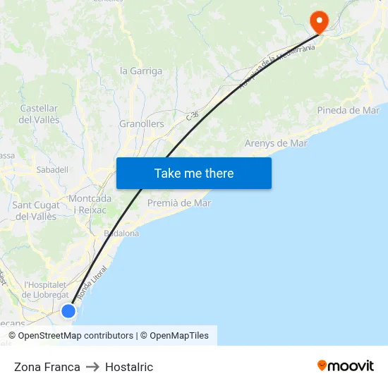 Zona Franca to Hostalric map