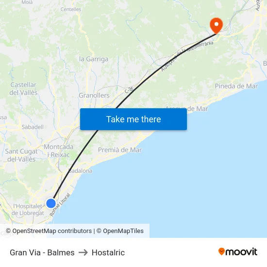 Gran Via - Balmes to Hostalric map