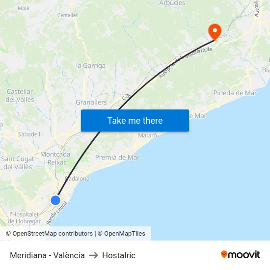 Meridiana - València to Hostalric map