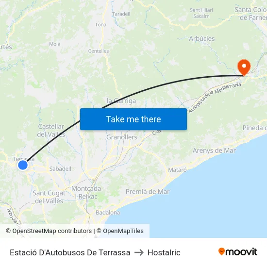 Estació D'Autobusos De Terrassa to Hostalric map