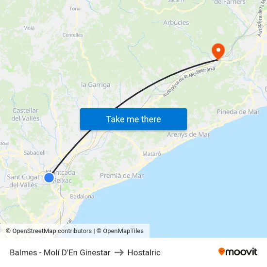 Balmes - Molí D'En Ginestar to Hostalric map