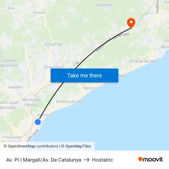 Av. Pi I Margall/Av. De Catalunya to Hostalric map