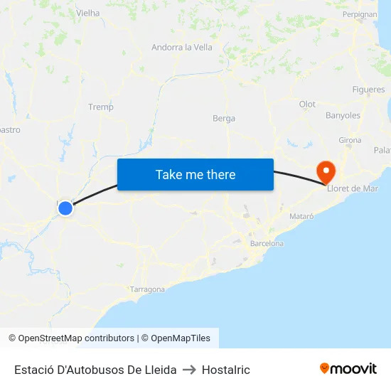 Estació D'Autobusos De Lleida to Hostalric map