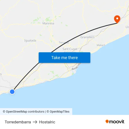 Torredembarra to Hostalric map