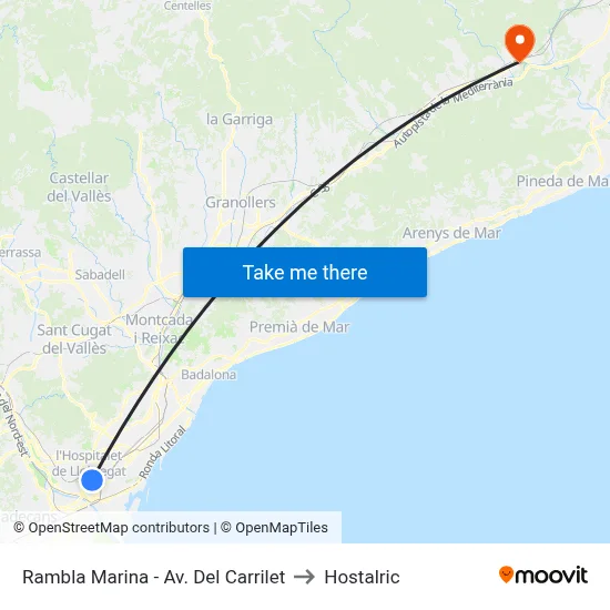 Rambla Marina - Av. Del Carrilet to Hostalric map