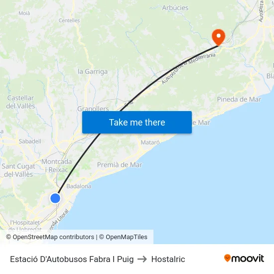 Estació D'Autobusos Fabra I Puig to Hostalric map