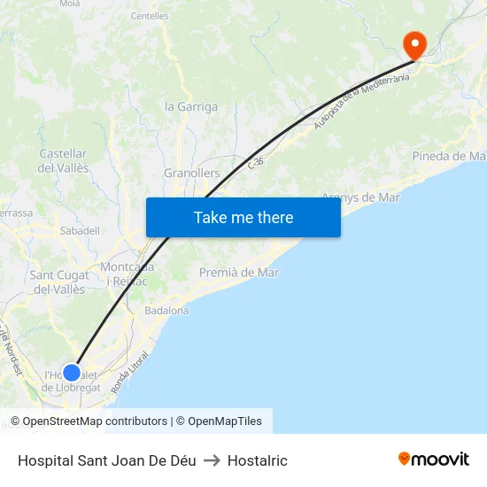 Hospital Sant Joan De Déu to Hostalric map