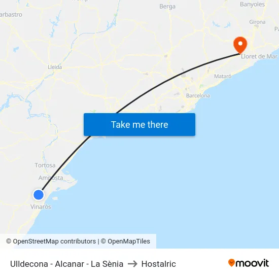 Ulldecona - Alcanar - La Sènia to Hostalric map