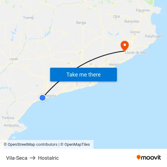 Vila-Seca to Hostalric map