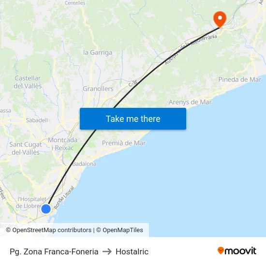 Pg. Zona Franca-Foneria to Hostalric map