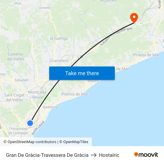 Gran De Gràcia-Travessera De Gràcia to Hostalric map